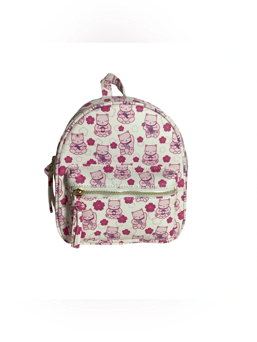Under One Sky Mini Kitty White & Pink Mini Backpack Lucky Cat Cherry Blossom NWO